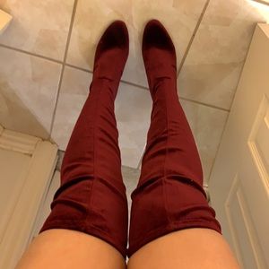 Steve Madden maroon velvet thigh high boots